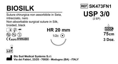 Sutura Biosilk HR20 USP 3-0 - EP 2 75 cm Black Box 36 pcs