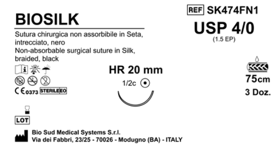 Sutura Biosilk HR20 USP 4-0  - EP 1.5 75 cm Black Box 36 pcs