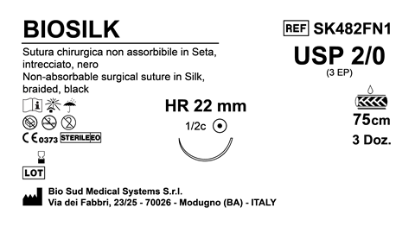 Sutura Biosilk HR22 USP 2-0 - EP 3 75 cm Black Box 36 pcs
