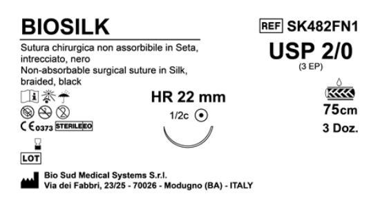 Sutura Biosilk HR22 USP 2-0 - EP 3 75 cm Black Box 36 pcs
