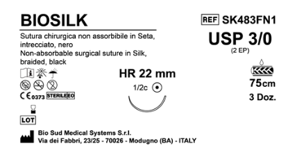 Sutura Biosilk HR22 USP 3-0 - EP 2 75 cm Black Box 36 pcs