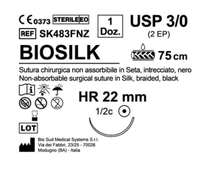 Sutura Biosilk HR 22 USP 3-0 - EP 2 75 cm Black Box 12 pcs