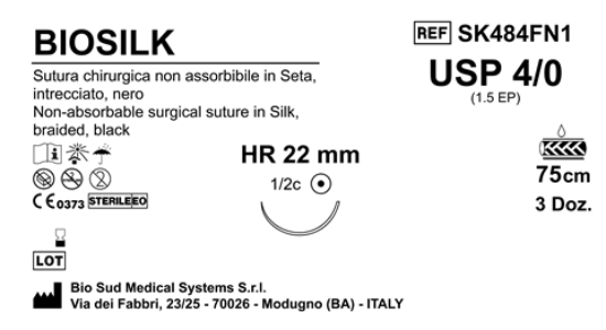 Sutura Biosilk HR22 USP 4-0  - EP 1.5 75 cm Black Box 36 pcs