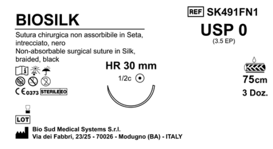 Sutura Biosilk HR30 USP 0 - EP 3.5 75 cm Black Box 36 pcs