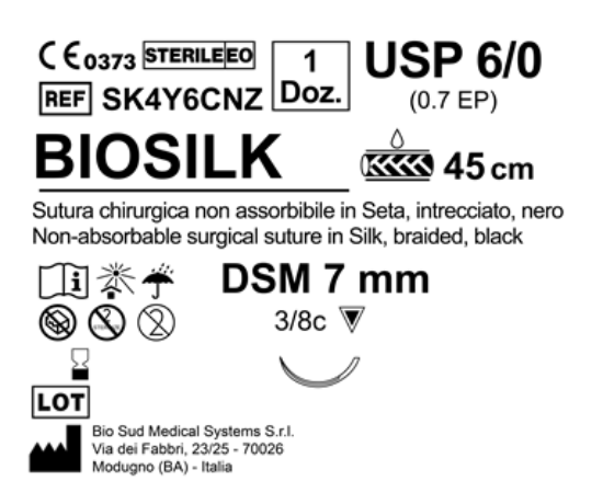 Sutura Biosilk DSM 7 USP 6-0 - EP 0.7 45 cm Black Box 12 pcs