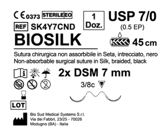 Sutura Biosilk DSM 7 USP 7-0 - EP 0.5 45 cm Black Double Armed  N.12 Bs. per Box