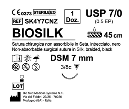 Sutura Biosilk DSM 7 USP 7-0 - EP 0.5 45 cm Black Box 12 pcs