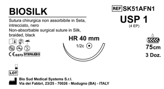 Sutura Biosilk HR40 USP 1 - EP 4 75 cm Black Box 36 pcs
