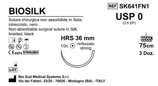 Sutura Biosilk HRS36 USP 0 - EP 3.5 75 cm Black Box 36 pcs