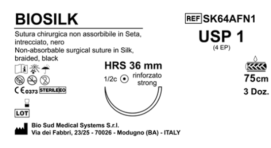 Sutura Biosilk HRS36 USP 1 - EP 4 75 cm Black Box 36 pcs