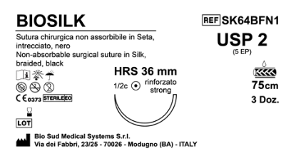 Sutura Biosilk HRS36 USP 2 - EP 5 75 cm Black Box 36 pcs