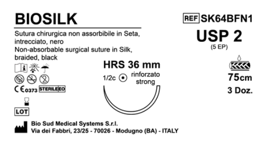 Sutura Biosilk HRS36 USP 2 - EP 5 75 cm Black Box 36 pcs