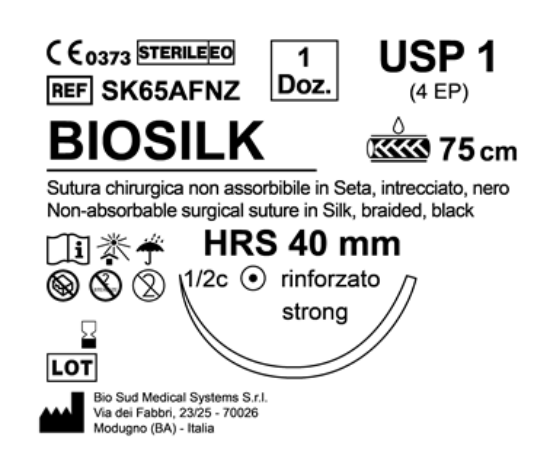 Sutura Biosilk HRS 40 USP 1 - EP 4 75 cm Black Box 12 pcs