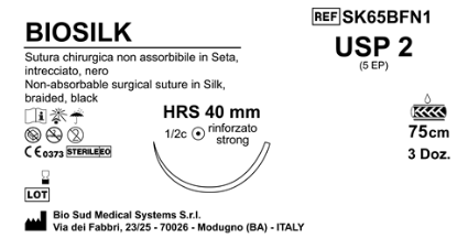 Sutura Biosilk HRS40 USP 2 - EP 5 75 cm Black Box 36 pcs