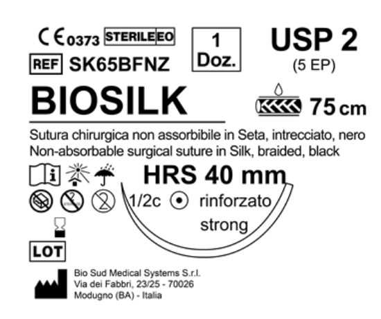 Sutura Biosilk HRS 40 USP 2 - EP 5 75 cm Black Box 12 pcs