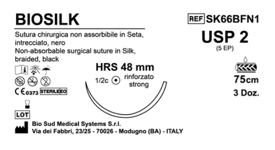 Sutura Biosilk HRS48 USP 2 - EP 5 75 cm Black Box 36 pcs