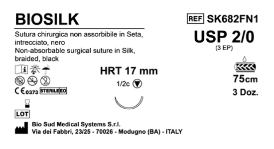 Sutura Biosilk HRT17 USP 2-0 - EP 3 75 cm Black Box 36 pcs