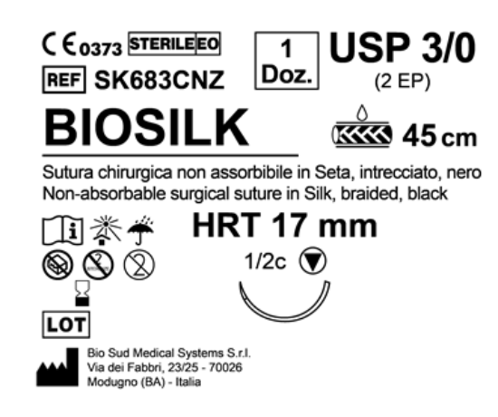 Sutura Biosilk HRT 17 USP 3-0 - EP 2 45 cm Black Box 12 pcs