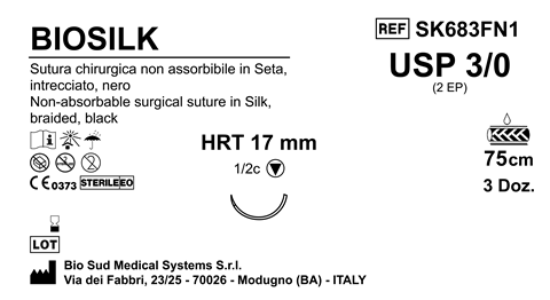 Sutura Biosilk HRT17 USP 3-0 - EP 2 75 cm Black Box 36 pcs