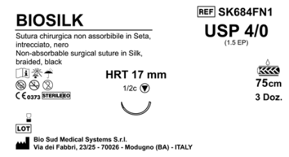 Sutura Biosilk HRT17 USP 4-0  - EP 1.5 75 cm Black Box 36 pcs