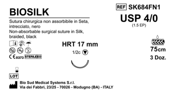 Sutura Biosilk HRT17 USP 4-0  - EP 1.5 75 cm Black Box 36 pcs