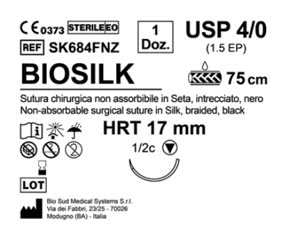 Sutura Biosilk HRT 17 USP 4-0  - EP 1.5 75 cm Black Box 12 pcs