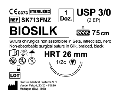 Sutura Biosilk HRT 26 USP 3-0 - EP 2 75 cm Black Box 12 pcs