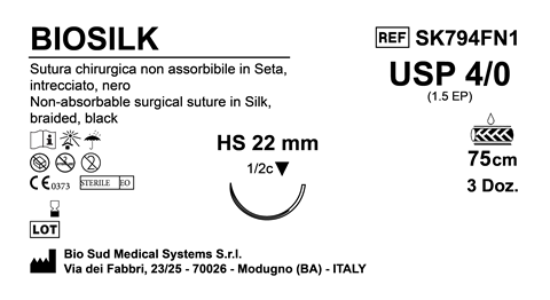 Sutura Biosilk HS 22 USP 4-0  - EP 1.5 75 cm Black Box 36 pcs