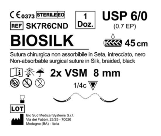 Sutura Biosilk VSM 08 USP 6-0 - EP 0.7 45 cm Black Double Armed  N.12 Bs. per Box