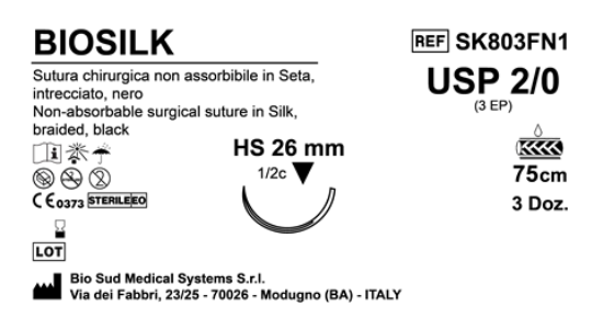 Sutura Biosilk HS26 USP 3-0 - EP 2 75 cm Black Box 36 pcs