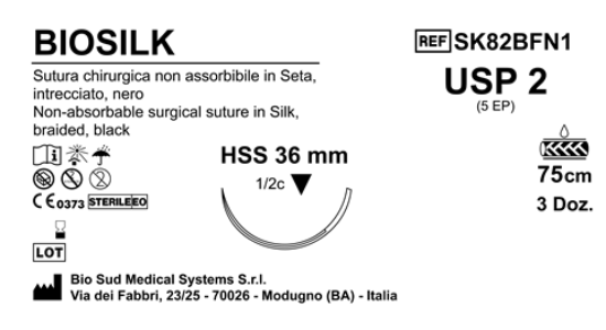 Sutura Biosilk HSS 36 USP 2 - EP 5 75 cm Black Box 36 pcs