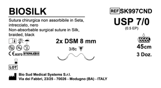 Sutura Biosilk DSM 8 USP 7-0 - EP 0.5 45 cm Black Double Armed  N.12 Bs. per Box