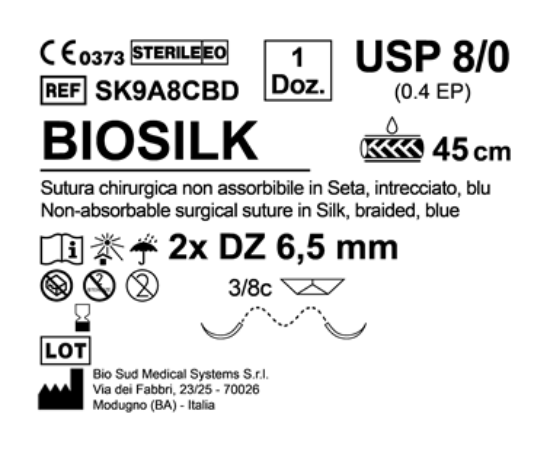 Sutura Biosilk DZ 6.5 USP 8-0 - EP 0.4 45 cm Blue Double Armed  N.12 Bs. per Box