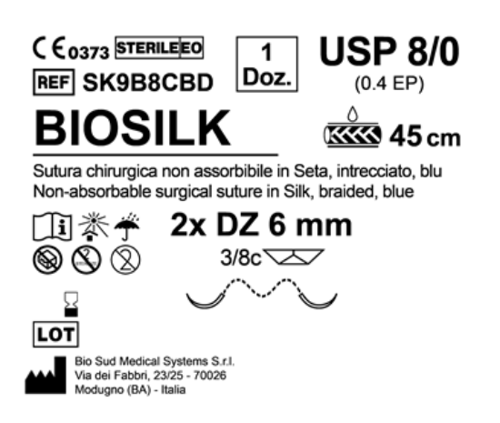 Sutura Biosilk DZ 6 USP 8-0 - EP 0.4 45 cm Blue Double Armed  N.12 Bs. per Box