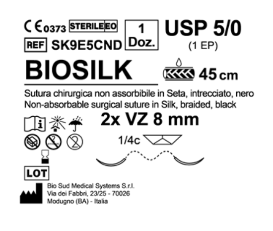 Sutura Biosilk VZ 8 USP 5-0 - EP 1 45 cm Black Double Armed  N.12 Bs. per Box
