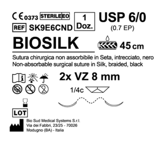 Sutura Biosilk VZ 8 USP 6-0 - EP 0.7 45 cm Black Double Armed  N.12 Bs. per Box