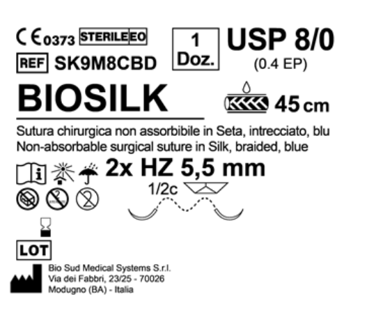 Sutura Biosilk HZ 5.5 USP 8-0 - EP 0.4 45 cm Blue Double Armed  N.12 Bs. per Box