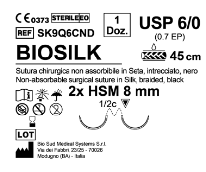 Sutura Biosilk HSM 8 USP 6-0 - EP 0.7 45 cm Black Double Armed  N.12 Bs. per Box