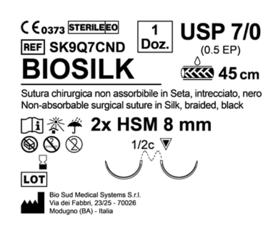 Sutura Biosilk HSM 8 USP 7-0 - EP 0.5 45 cm Black Double Armed  N.12 Bs. per Box