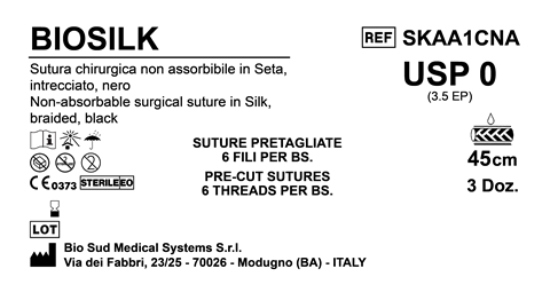 Sutura Biosilk Precutted USP 0 - EP 3.5 45 cm Black Bs. 36 x 6 threads