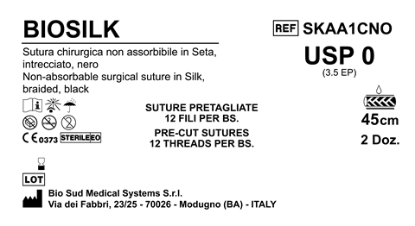 Sutura Biosilk Precutted USP 0 - EP 3.5 45 cm Black BS. 24 x 12 Threads