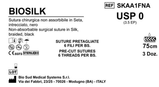 Sutura Biosilk Precutted USP 0 - EP 3.5 75 cm Black Bs. 36 x 6 threads