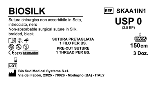Sutura Biosilk Precutted USP 0 - EP 3.5 150 cm Black Box 36 pcs