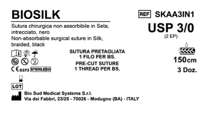 Sutura Biosilk Precutted USP 3-0 - EP 2 150 cm Black Box 36 pcs