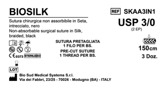 Sutura Biosilk Precutted USP 3-0 - EP 2 150 cm Black Box 36 pcs