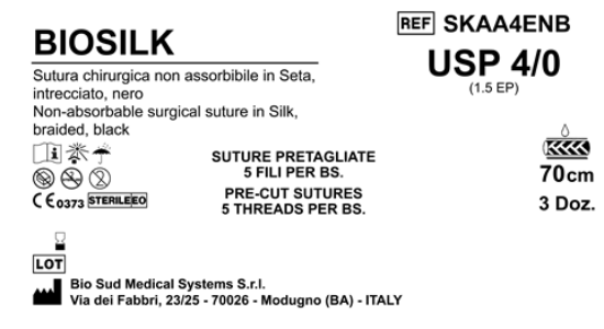 Sutura Biosilk Precutted USP 4-0  - EP 1.5 70 cm Black Bs. 36 x 5 Threads