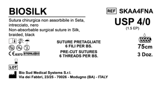 Sutura Biosilk Precutted USP 4-0  - EP 1.5 75 cm Black Bs. 36 x 6 threads