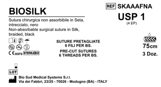Sutura Biosilk Precutted USP 1 - EP 4 75 cm Black Bs. 36 x 6 threads