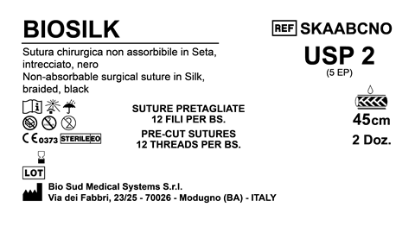 Sutura Biosilk Precutted USP 2 - EP 5 45 cm Black BS. 24 x 12 Threads