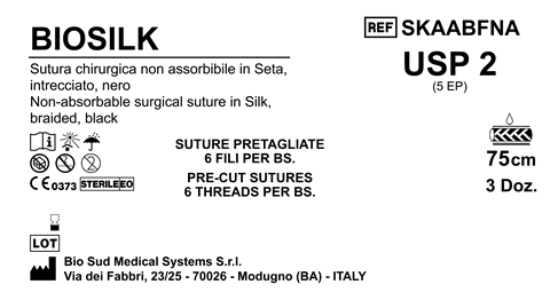 Sutura Biosilk Precutted USP 2 - EP 5 75 cm Black Bs. 36 x 6 threads